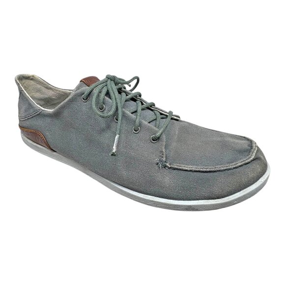 OluKai Manoa Gray Cotton Canvas Lace Up Drop In Heel Casual Shoes - Picture 4 of 11